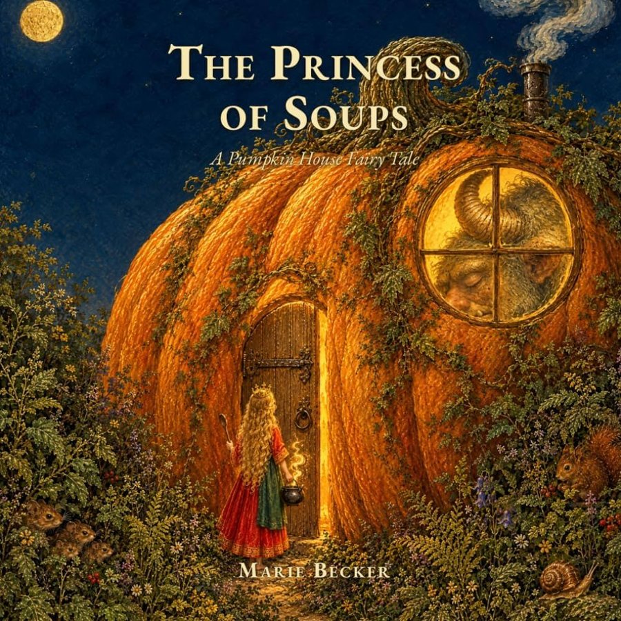 The Princess of Soups book cover: a princess at the door of a giant pumpkin house